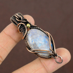 Natural Rainbow Moonstone Gemstone Copper Wire Wrap Pendant Gift 2.15 r7j72
