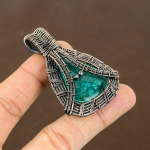 Natural Blue Baltic Amber Gemstone Handmade Copper Wire Wrap Pendant 2.24 a6n22