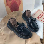 Mustad lakknahast kingad Naiste Loafer Preppy stiilis paksud tallad ja paksud kontsad on libisemiskindlad retro Briti stiilis lihtsad vabaaja t&ouml;&ouml;kingad 35 must
