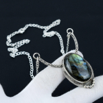 Labradoriit kaelakee, Labradoriit kalliskivi, 925 Sterling h&otilde;bedane kaelakee, Labradoriit ehted naistele, Labradoriit kaelakee kingituseks 20