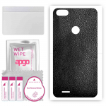 apgo Protective Skin Sticker for the back compatible with Tecno F2 LTE, Wrap Film, Foil, Vinyl - Pattern Black Leather