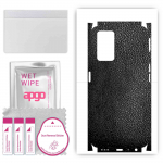 apgo Protective Skin Sticker for the back+sides compatible with Oppo K10, Full Wrap Film, Foil, Vinyl - Pattern Black Leather