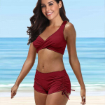 Naiste ujumisriided Tankini, 2-osaline ujumistrikoo, hall kamuflaažitr&uuml;kiga supluskost&uuml;&uuml;m S veini