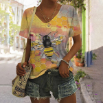 Uus 3D Prindiga naiste T-s&auml;rk Bee Graphic Harajuku Riietus Naiste vabaaja t&auml;navar&otilde;ivad Suvine V-kaelusega &uuml;lisuur l&uuml;hikeste varrukatega s&auml;rk 3XL