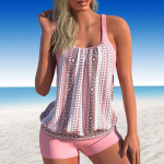 Naiste ujumisriided Tankini 2-osaline ujumistrikoo, sinine lumehelbepleediga prinditud ujumisriided 2XL roosa