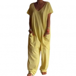 Naiste kombinesoon V varrukatega, s&uuml;gav jalgevahe, suured taskud, vaba &uuml;hev&auml;rviline kael, l&uuml;hike t&auml;ispikk vabaaja XL sinine