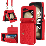 Crossbody kott Kaardid Pesad Moodne nahast telefoni&uuml;mbris Samsung Galaxy Z Flip 6 5 4 3 Z Flip6 Z Flip5 Z Flip4 Z Flip3 5G Pika kaelapaelaga taskurahakott Samsung Galaxy Z Flip 5 punane