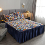 Ultra-soft and thickened cotton milk velvet warm bed skirt 3pcs winter printed bedspread short plush bed cover non-slip bed sheet 120x200cm