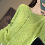 Naiste ka&scaron;miirist kardigan Qinghe ka&scaron;miir 30% ka&scaron;miir 70% villane naiste s&uuml;gistalvine ka&scaron;miirkardigan pehme ja soe XL roheline