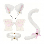 4 tk/komplekt kassi kost&uuml;&uuml;mide, cosplay tarvikute komplekt pl&uuml;&uuml;sist materjalist kassi k&otilde;rva peapael Bell kaelakee k&uuml;&uuml;niskindad saba komplekt valge