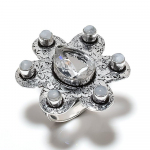 Natural Rainbow Moonstone, White Topaz 925 Sterling Silver Ring Size 10 j7j01