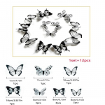 Must-valge 3D-liblikas seinakleebis 12pcs