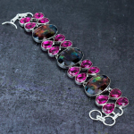 Natural Ammolite, Amethyst Gemstone 925 Sterling Silver Bracelet 7-8 h4w40