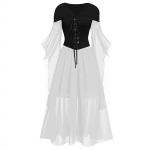 Naiste vabaaja suuremas suuruses k&uuml;lmade &otilde;lgade kleit &uuml;hev&auml;rviline pitsist liblikas varrukatega Halloweeni gooti kleit L must