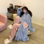 Kawaii hommikumantli komplektid naistele lihtsad talvised &scaron;ikid magusad kapuutsiga hommikumantlid naistele taskud pehme flanell hubane paks uusim koduriietus 2 t&uuml;kki S