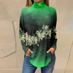 Naiste T-s&auml;rgid S&uuml;gises vabaaja pikkade varrukatega s&auml;rgid Vintage tr&uuml;kitud k&otilde;rge kaelusega pullover L roheline