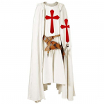 Meeste keskaegne r&uuml;&uuml;tli ristis&otilde;dija templir&uuml;&uuml;tli tabardi Halloweeni kost&uuml;&uuml;m kapuutsiga kuubiga r&uuml;&uuml; Cosplay renessansi kost&uuml;&uuml;mikleit S valge