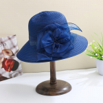 Briti organza lilleline p&auml;ikesem&uuml;ts lihav&otilde;ttep&uuml;hade prantsuse elegantsed silindrim&uuml;tsid Suvised vabaaja p&auml;ikesevarjum&uuml;tsid naistele M（56-58cm） tumesinine