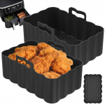 2 tk Air Fryer Silikoonist pott k&auml;epidemega Korduvkasutatav silikoonist &otilde;hufrit&uuml;&uuml;ri vooder kuumuskindel ristk&uuml;likukujuline silikoonist &otilde;hufrit&uuml;&uuml;ri alus must
