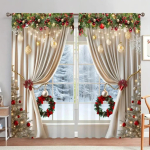 2 tk j&otilde;ulumaa kardin, maal&auml;hedane puidust v&auml;limus j&otilde;ulukuuse, j&otilde;uluvana, lume- ja kuukujundusega, elutoa p&uuml;hadekardin 50W160H(CM)x2Panel&Grommet Top gray