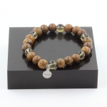 Pierres et Min&eacute;raux. Bracelet Perles Quartz fum&eacute; + bois 8 mm. Fabriqu&eacute; en France.