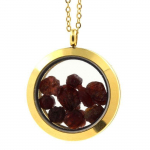 Pierres et Min&eacute;raux. Collier Grenat brut. Mod&egrave;le M&eacute;daillon 25 mm. Couleur Or. kuld