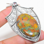 Bamboo Jasper, White Topaz 925 Sterling Silver Jewelry Pendant 2.96 a5m32