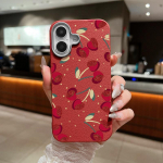 INS Red Cherry Pattern Leather Texture TPU &uuml;mbris iPhone 16 15 14 Pro Max 14 Plus 13 12 Pro 11 p&otilde;rutuskindel silikoonist telefoni kate For iPhone 16 Pro Max