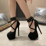 Uue Disainiga Neetidega Platvormiga Naiste Kingad Street Style &Uuml;mar Nina Stilett K&otilde;rged Kontsad Strippari Peo Naiste Kingad Zapatos De Mujer 35 black