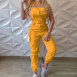 Women's Fashion Clasp Pocket Cargo Romper XXXL kollane
