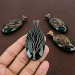 Emerald(Simulated) Gemstone Handmade Copper Wire Wrap Pendant 2.84 m3m07