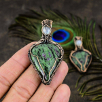 Ruby in Zoisite, Moonstone Gemstone Copper Wire Wrap Jewelry Pendant 2.25 z6M00