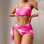 Naiste ujumistrikoo jagatud kolmeosaline komplekt, lipsuv&auml;rvi pitsiga Seksikad bikiinikomplektid naiste p&auml;itsetega, n&ouml;&ouml;riga ujumisriided S