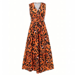 Suvine varrukateta V-kaelusega Leopard naiste t&auml;ispikk peokleit S