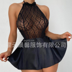 Sexy Women's Lace Patchwork Neck Hanging Nightgown Set S must
