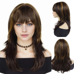 S&uuml;nteetilised juuksed Pikad pruunid parukad naistele Naturaalsed juuksed Emme parukas segatud pruuni v&auml;rviga Hea parukas 20inches pruun