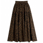 Qooth Women Midi Leopard Print A-line seelik Vintage k&otilde;rge v&ouml;&ouml;kohaga vihmavarjuseelik suvekevadeks QT2085 Free Size