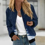 Naistele m&otilde;eldud jakid pikkade varrukatega, kerge lukuga ja prindiga &uuml;ler&otilde;ivad vabaaja tepitud jakid taskutega M