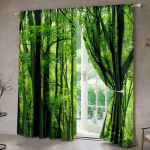 2 tk- Mets, rohelised puud, džungel, loodusmaastiku mustriga kardinad, kardinapuu taskuga kodu kaunistus, toa kaunistus 29Wx64L(75x166CM)x2
