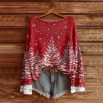 Naiste moe pikkade varrukatega j&otilde;ululumememm, lumehelvestega tr&uuml;kiga jope kardigan XL arbuusipunane v&auml;rv