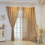 Kuldne Elegantne Jacquard L&auml;bipaistev Kardin Aasadega - T&auml;iuslik Magamistuppa, Elutuppa & Kodu Dekooriks 140*175CM beige