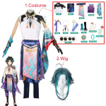 Xiao Cosplay kost&uuml;&uuml;m Cosplay Anime Xiao t&auml;iskomplekt Xiao parukasmaski t&auml;toveeringukleebis Halloweeni riietuseks S blue