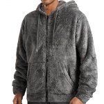 winter thickened warm double-sided fleece jacket with zipper, loose cardigan, casual hooded coat XXL