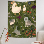 Lilleline oaas magava kassiga seinavaip - Esteetiline seinakaunistus rahulikesse ruumidesse Tervendav stiil Seinakaunistus Kodu sisustus 60x40in gray