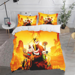 Kungfu Panda Kodu Anime 3-osaline komplekt 1 tekikate 3D Laste voodipesu padjap&uuml;&uuml;rikuga Sobib lastele ja t&auml;iskasvanutele 135x200cm yellow