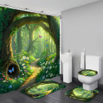 8 stiili 4 tk Vannitoa du&scaron;ikardinakomplekt Roheline puu loodus vannitoa kardin 12 konksuga Libisemiskindlad vaibad WC-katte matt Vannitoa vahesein 4Pcs