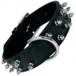 Collier pour chien - Gloria Pets - 65cm x 38mm - Cuir noir - 2 rang&eacute;es de pointes - R&eacute;sistant must