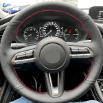 Braids on Steering Wheel For Mazda 3 Axela CX-30 CX30  Car Inteiror Steering Wheel Perforated Microfiber Leather Cover red line