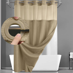 No Hook Shower Curtain with Snap in Liner Wagonfly Double Layer Shower Curtain -Fabric Waterproof Inner Liner, White Cloth Shower Curtains Washable 72''W x 75''H