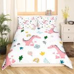 Roosad dinosaurus-tekikotid lastele t&uuml;drukutele Queen kerge tekikate 2 padjapuuriga koomiksiloomad voodipesukomplektid ilma tekita AU Single(140*210cm)3pcs beige
